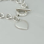 Authentic Vintage Tiffany & Co. Sterling Silver 925 Toggle Heart Pendant Bracelet With Pouch 21cm