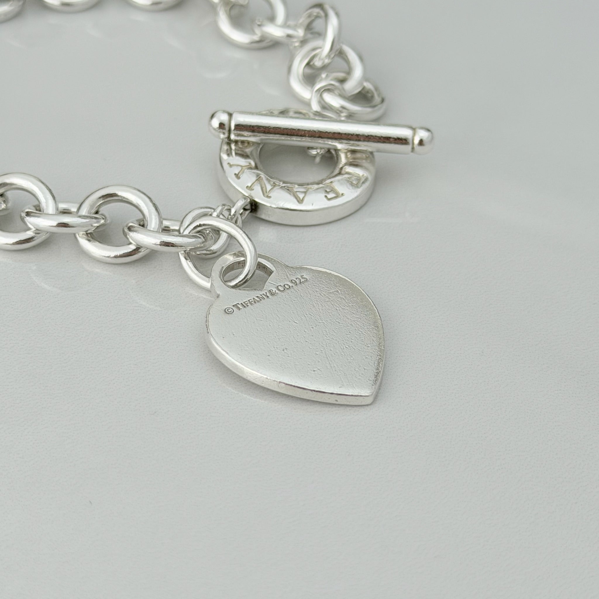 Authentic Vintage Tiffany & Co. Sterling Silver 925 Toggle Heart Pendant Bracelet With Pouch 21cm