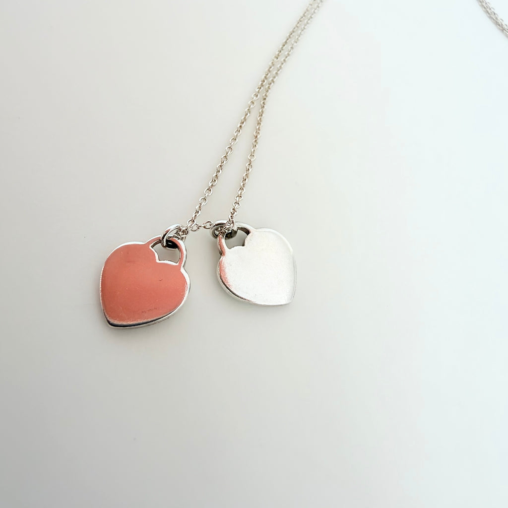 Tiffany & Co. Return to Mini Double Blue Heart Women's Necklace 18 Inches Sterling Silver 925 With Packaging