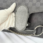 Vintage Gucci Horsebit Black Monogram Canvas Medium Shoulder Handbag Tom Ford Era 2004