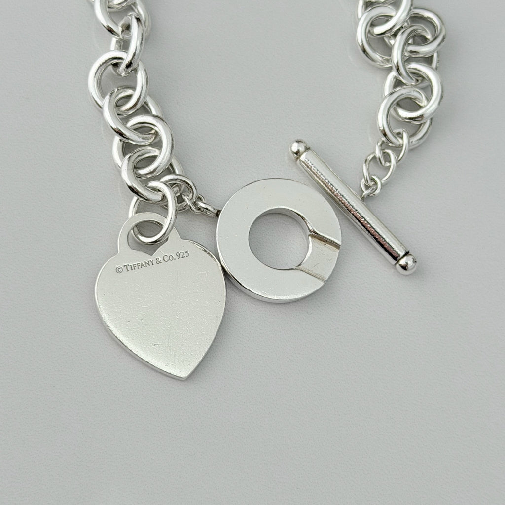 Authentic Vintage Tiffany & Co. Sterling Silver 925 Toggle Heart Pendant Bracelet With Pouch 21cm