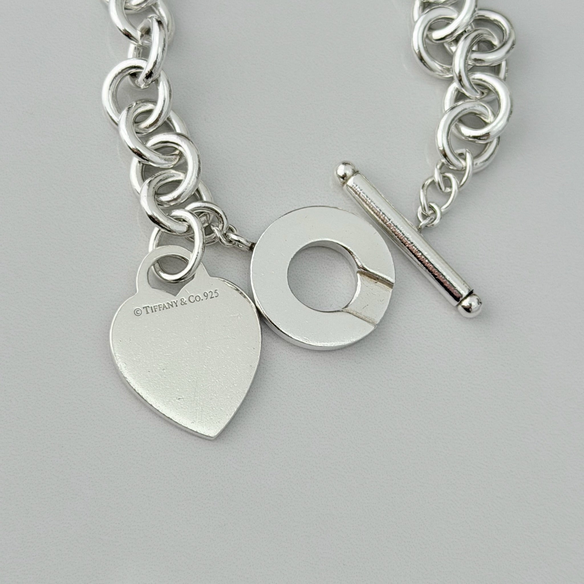 Authentic Vintage Tiffany & Co. Sterling Silver 925 Toggle Heart Pendant Bracelet With Pouch 21cm