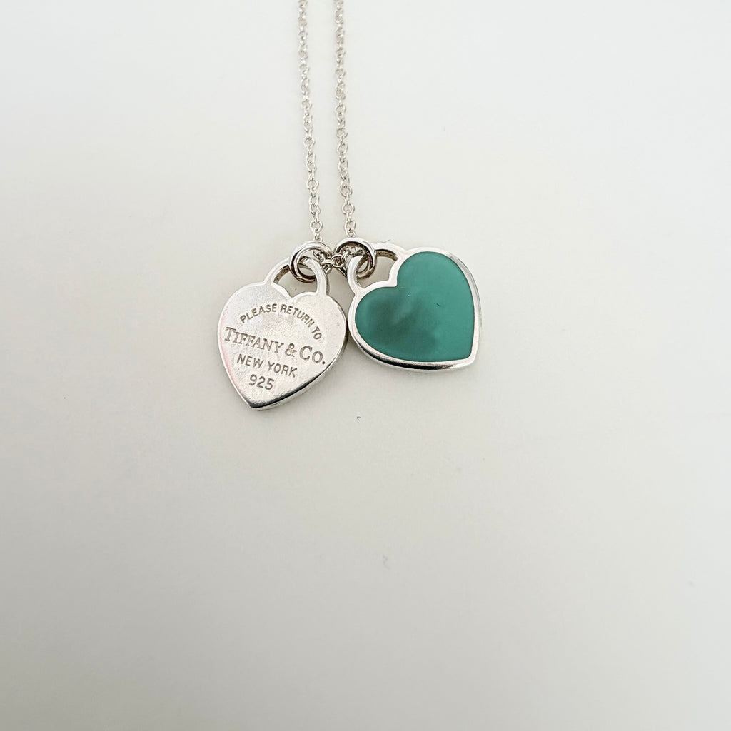 Tiffany & Co. Return to Mini Double Blue Heart Women's Necklace 16 Inches Sterling Silver 925