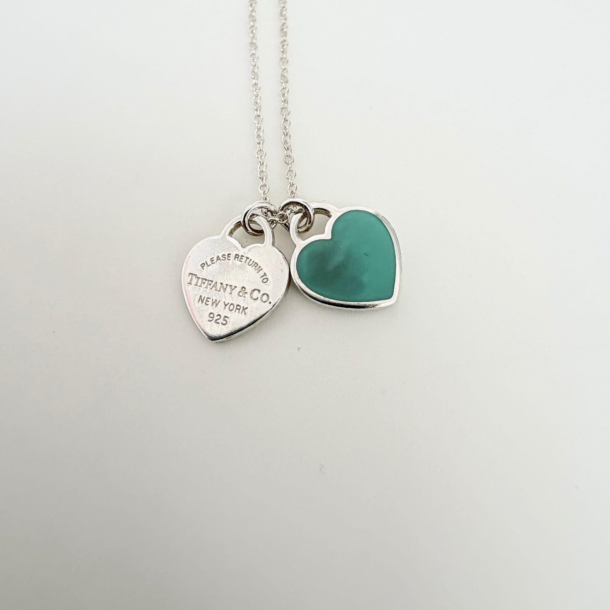 Tiffany & Co. Return to Mini Double Blue Heart Women's Necklace 16 Inches Sterling Silver 925