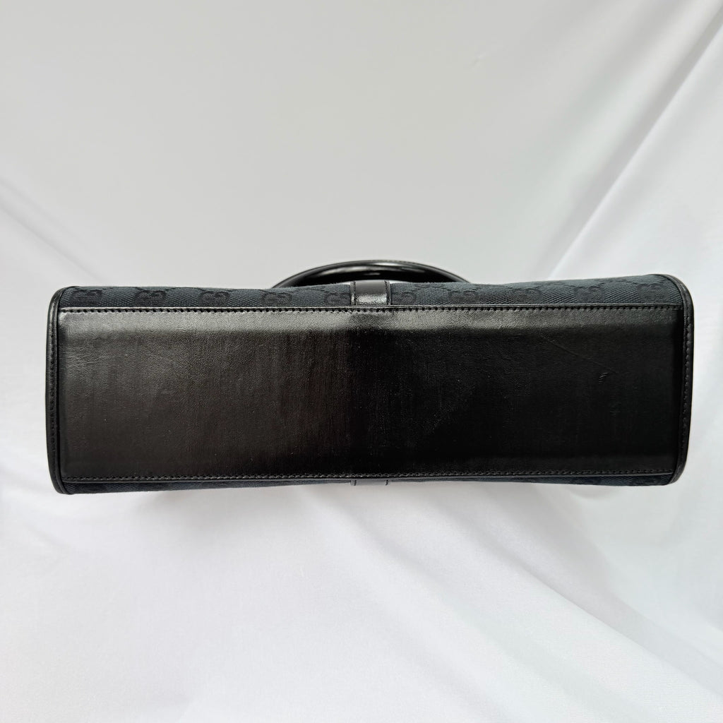 Authentic Vintage Gucci Jackie Bardot Black Monogram Supreme Gg Canvas Leather Medium Handbag