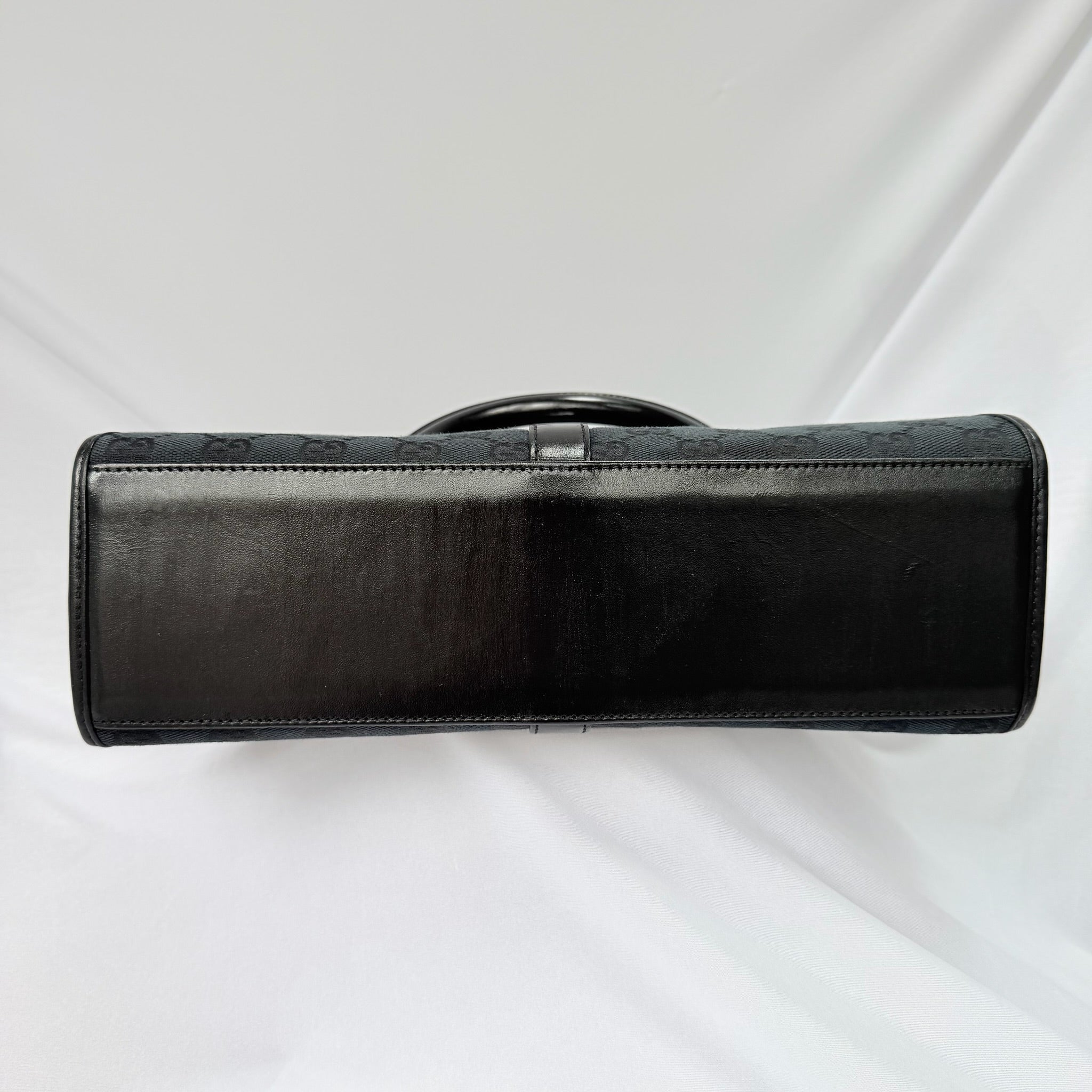 Authentic Vintage Gucci Jackie Bardot Black Monogram Supreme Gg Canvas Leather Medium Handbag
