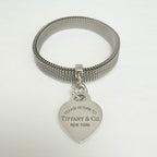 Tiffany&Co. Somerset Stretch Mesh Stainless Steel Bracelet With Sterling Silver 925 Clasp Medium Heart 16cm With Packaging