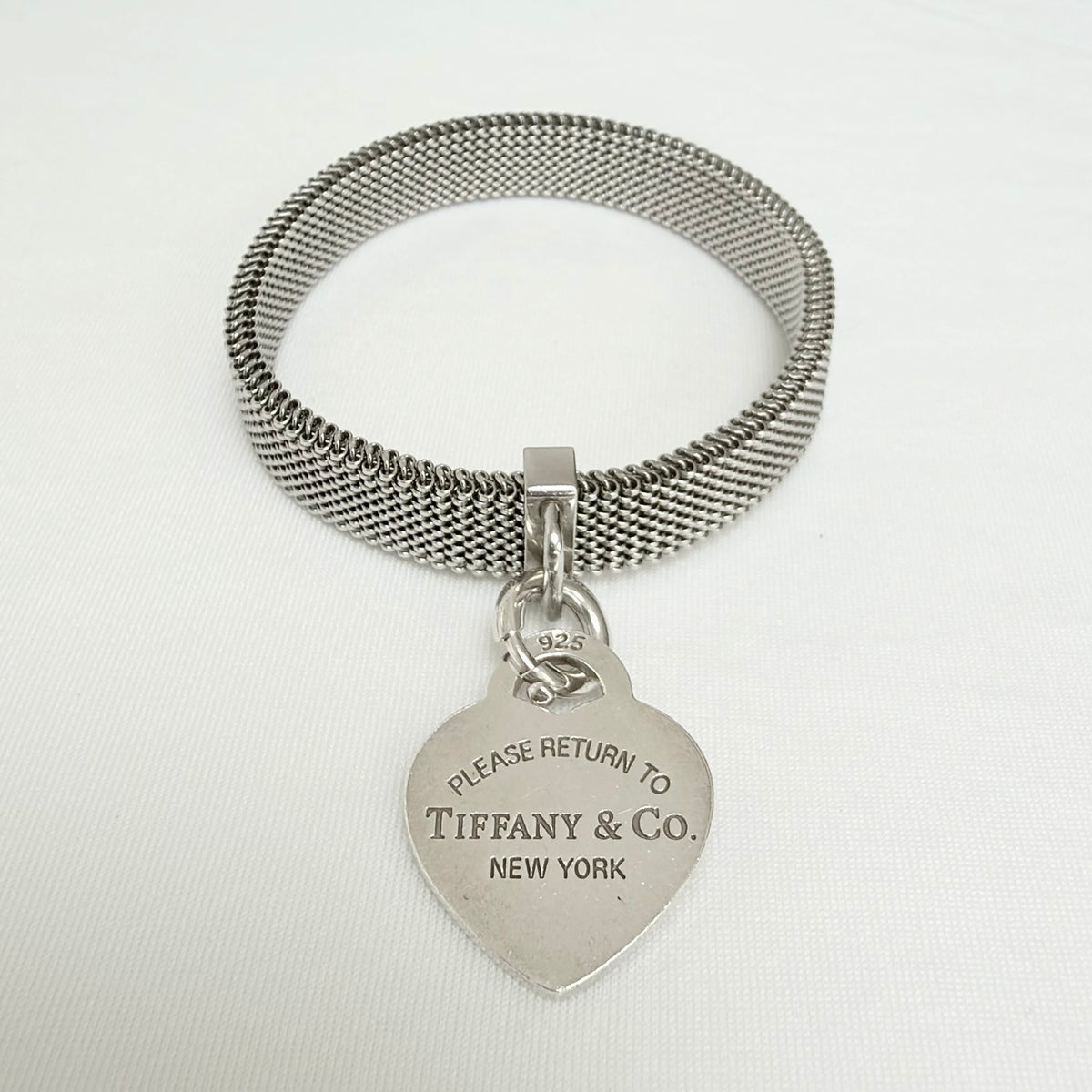 Tiffany&Co. Somerset Stretch Mesh Stainless Steel Bracelet With Sterling Silver 925 Clasp Medium Heart 16cm With Packaging