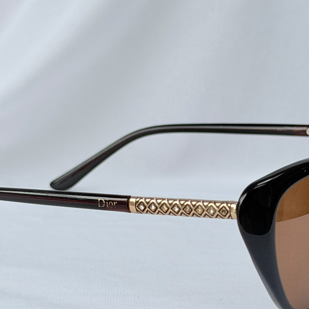 Vintage Dior Cat Eye Brown Geometric Gold diamanté Polarised UV400 Sunglasses