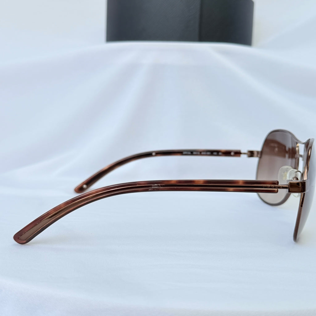 Prada Pilot Bronze Gold Brown tortoiseshell Women’s Designer Sunglasses With Case
