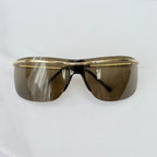 Vintage Gucci GG1870/S J5G6J Brown Gold Rimless Shield Wrap Sunglasses With Case