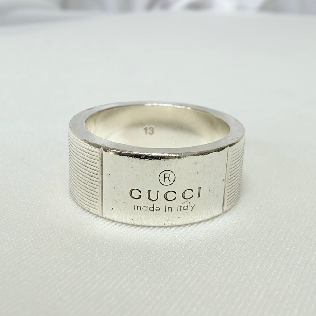 Gucci Sterling Silver 925 Wide 12mm Band Trademarked Ring Size 13, UK M/N, EU 53