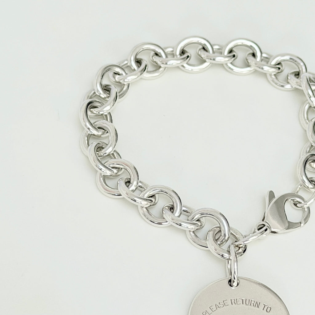 Authentic Tiffany & Co. Sterling Silver 925 Chunky Chain Large Round Tag Disc Bracelet 7.5 Inches With Packaging