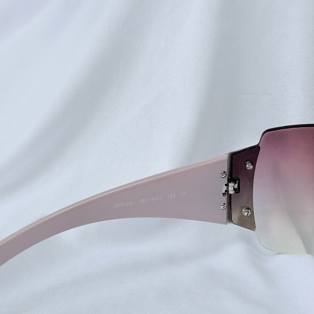 Vintage Prada Y2K Lilac Purple Silver Frameless Wrap Sunshield Oversized Sunglasses SPR 041