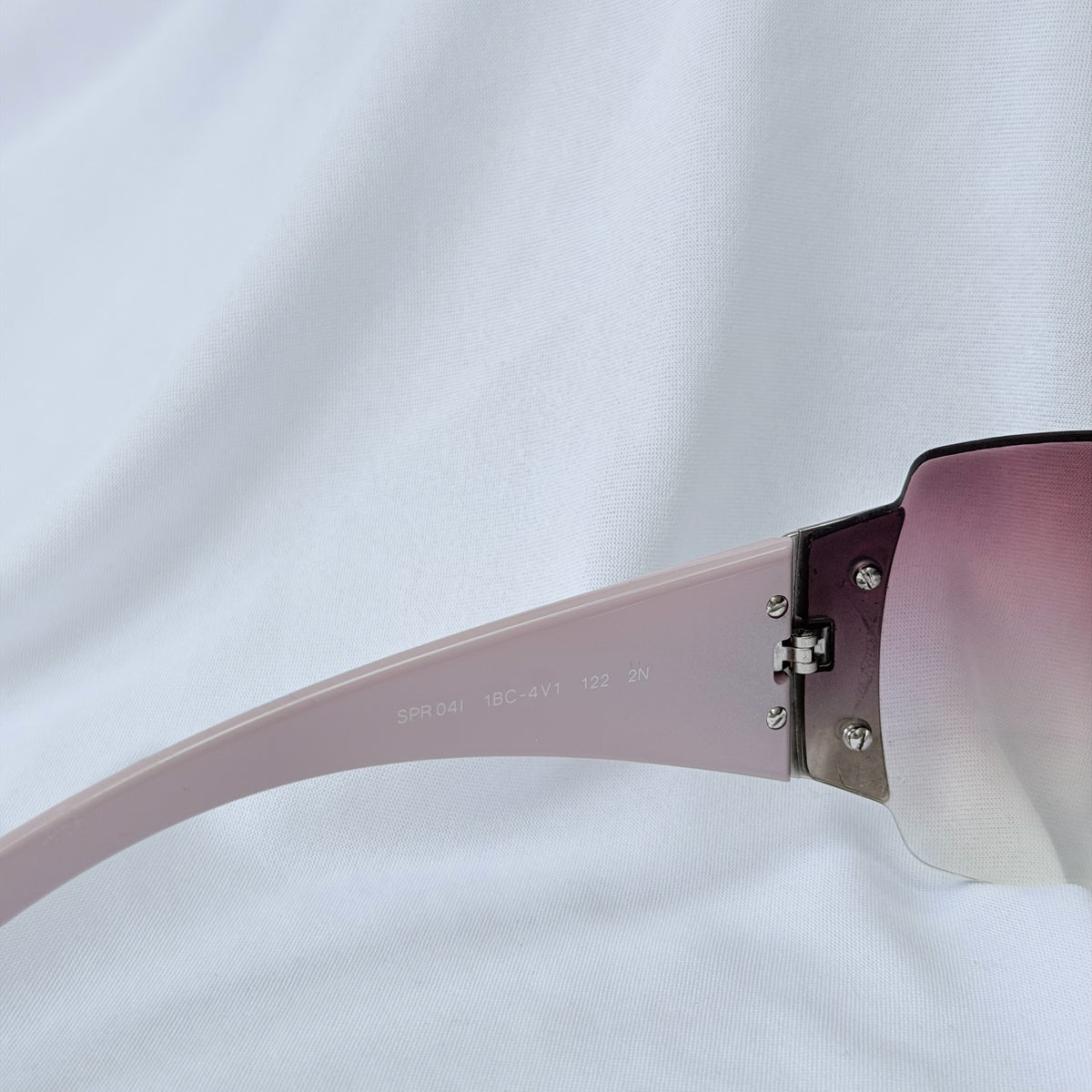 Vintage Prada Y2K Lilac Purple Silver Frameless Wrap Sunshield Oversized Sunglasses SPR 041