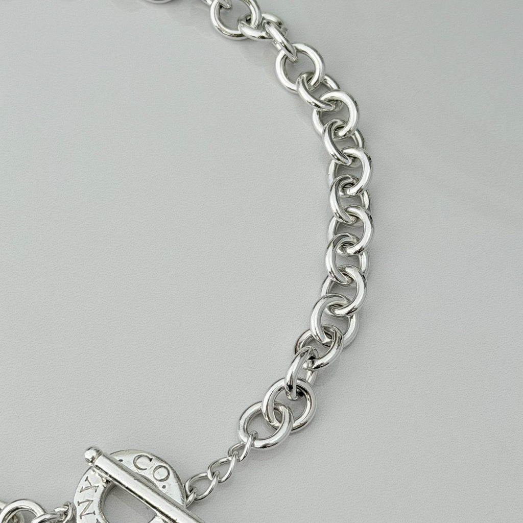 Authentic Vintage Tiffany & Co. Sterling Silver 925 Toggle Heart Pendant Choker Necklace With Pouch 16 inches