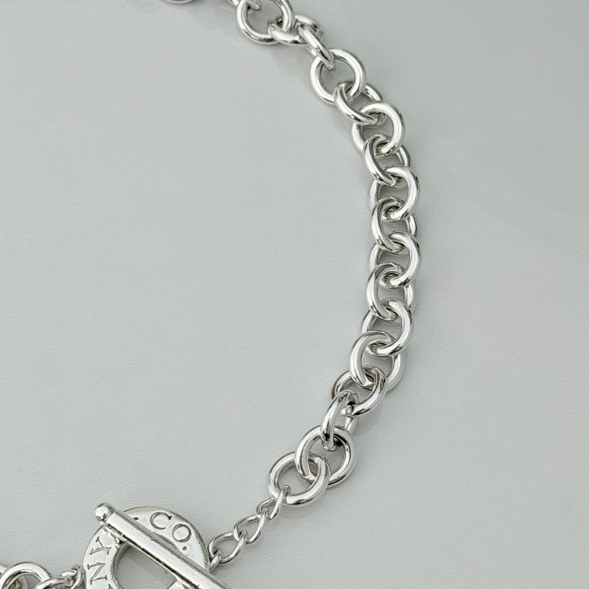 Authentic Vintage Tiffany & Co. Sterling Silver 925 Toggle Heart Pendant Choker Necklace With Pouch 16 inches
