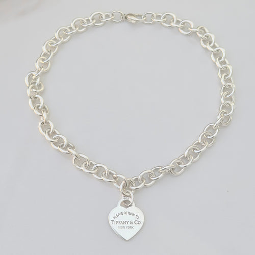 Authentic Tiffany & Co. Sterling Silver 925 Medium Heart Pendant Choker Necklace With Pouch 15 inches