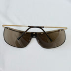 Vintage Gucci GG1870/S J5G6J Brown Gold Rimless Shield Wrap Sunglasses With Case