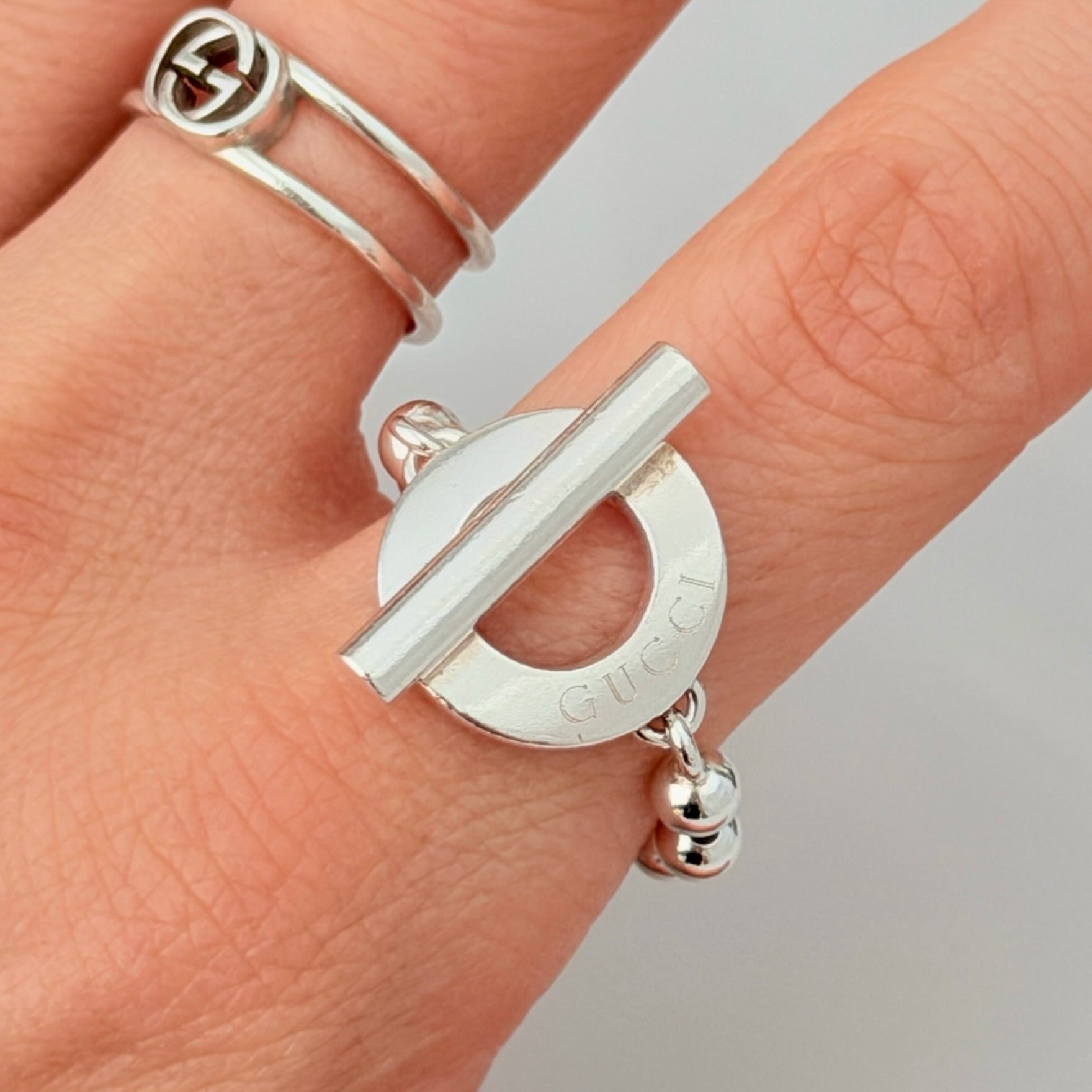 Authentic Gucci Vintage Hoop Boule Sterling Silver 925 Women’s Ring Size 16, UK P, EU 56