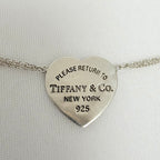 Tiffany & Co. Double Chain Heart Necklace 925 Sterling Silver 16 Inches