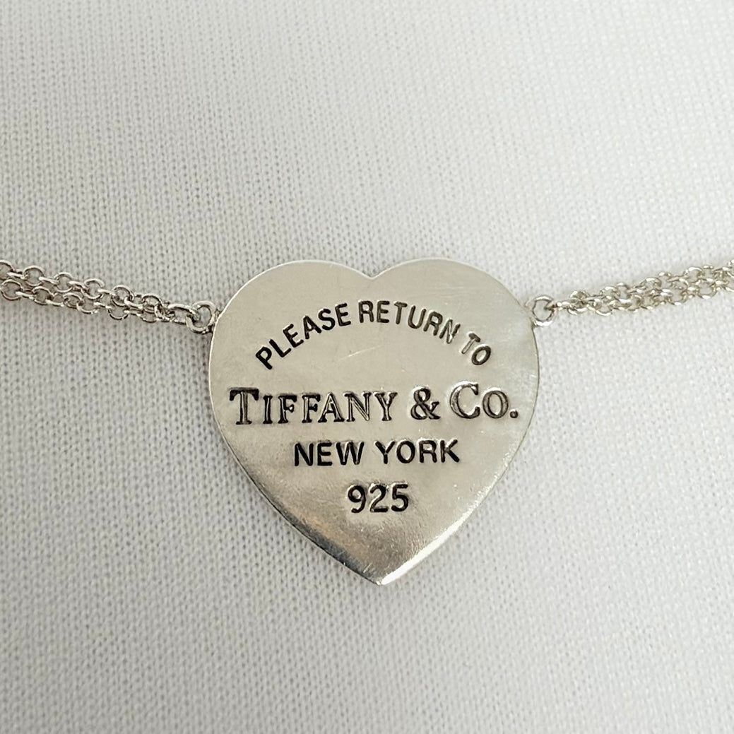 Tiffany & Co. Double Chain Heart Necklace 925 Sterling Silver 16 Inches