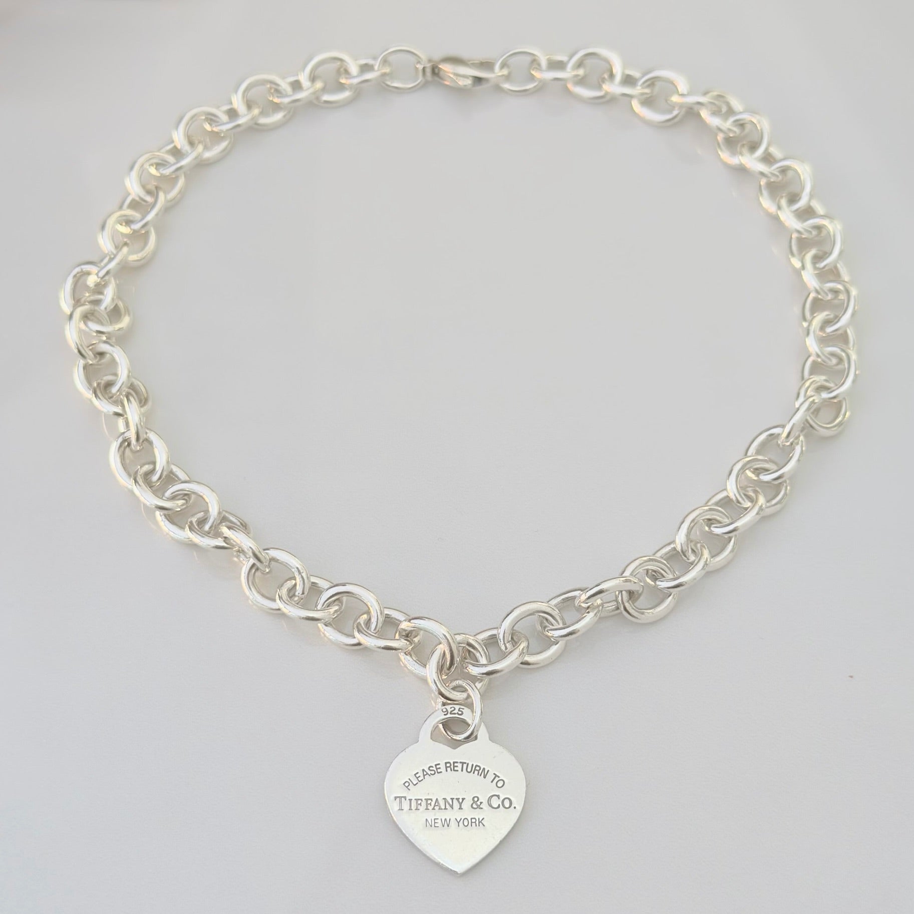 Authentic Tiffany & Co. Sterling Silver 925 Medium Heart Pendant Choker Necklace With Pouch 15 inches