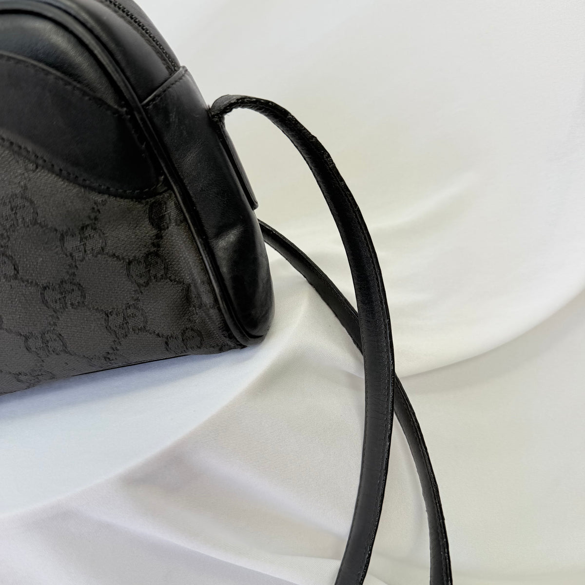 Vintage Gucci Black GG Monogram Canvas/Leather Small Crossbody Handbag