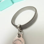 Tiffany&Co. Somerset Stretch Mesh Stainless Steel Bracelet With Sterling Silver 925 Clasp Medium Heart 16cm With Packaging
