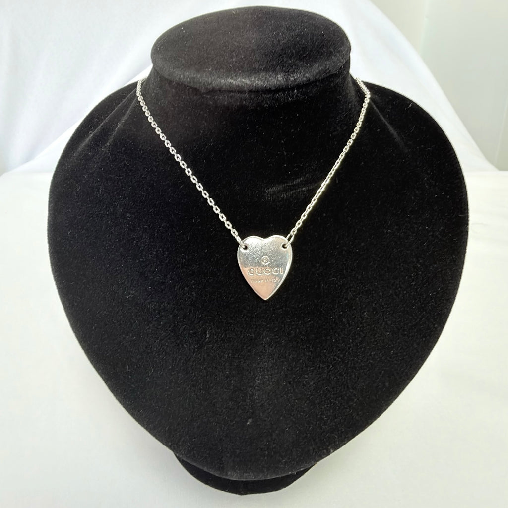 Authentic Gucci Heart Trademark Pendant Sterling Silver 925 Women’s Necklace 48cm