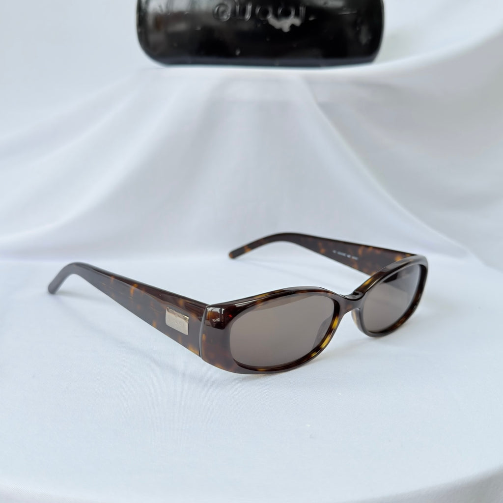 Vintage Gucci GG 2451/S Brown Tortoiseshell Silver Retro Skinny Unisex Sunglasses