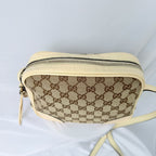 Authentic Gucci GG Bree Cream Leather Brown Canvas Crossbody Women's Bag With Dust bag
