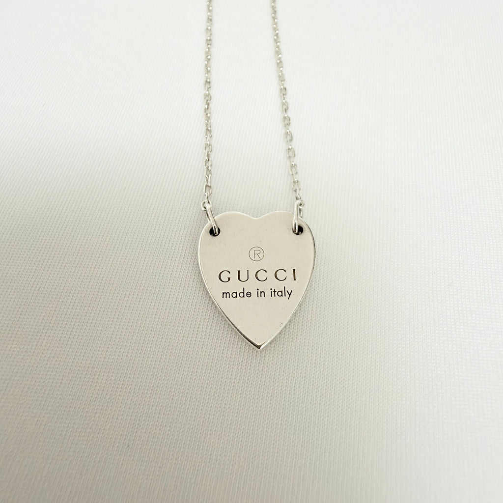 Gucci Heart Trademark Pendant Sterling Silver 925 Women’s Necklace 48cm With Packaging