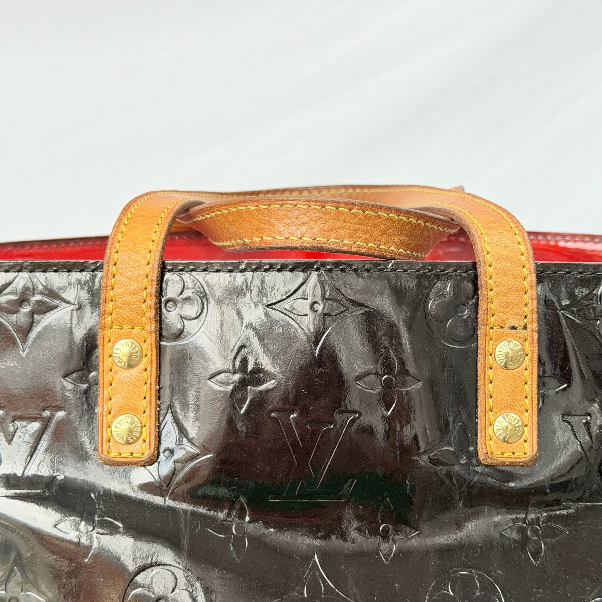 Louis Vuitton Vernis Patent Leather Black Reade MM Tote Bag Redyed Restored