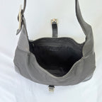 Vintage Gucci Jackie Small Handbag Black Leather And Nylon Piston Push-Lock Silver Closure Single Adjustable Strap