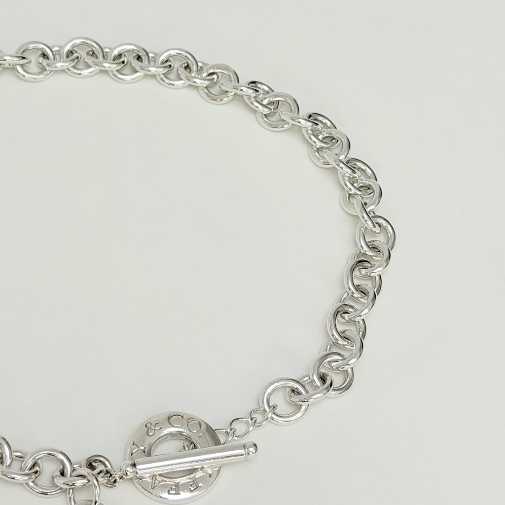 Authentic Vintage Tiffany & Co. Sterling Silver 925 Toggle Heart Pendant Choker Necklace With Pouch 15 Inches