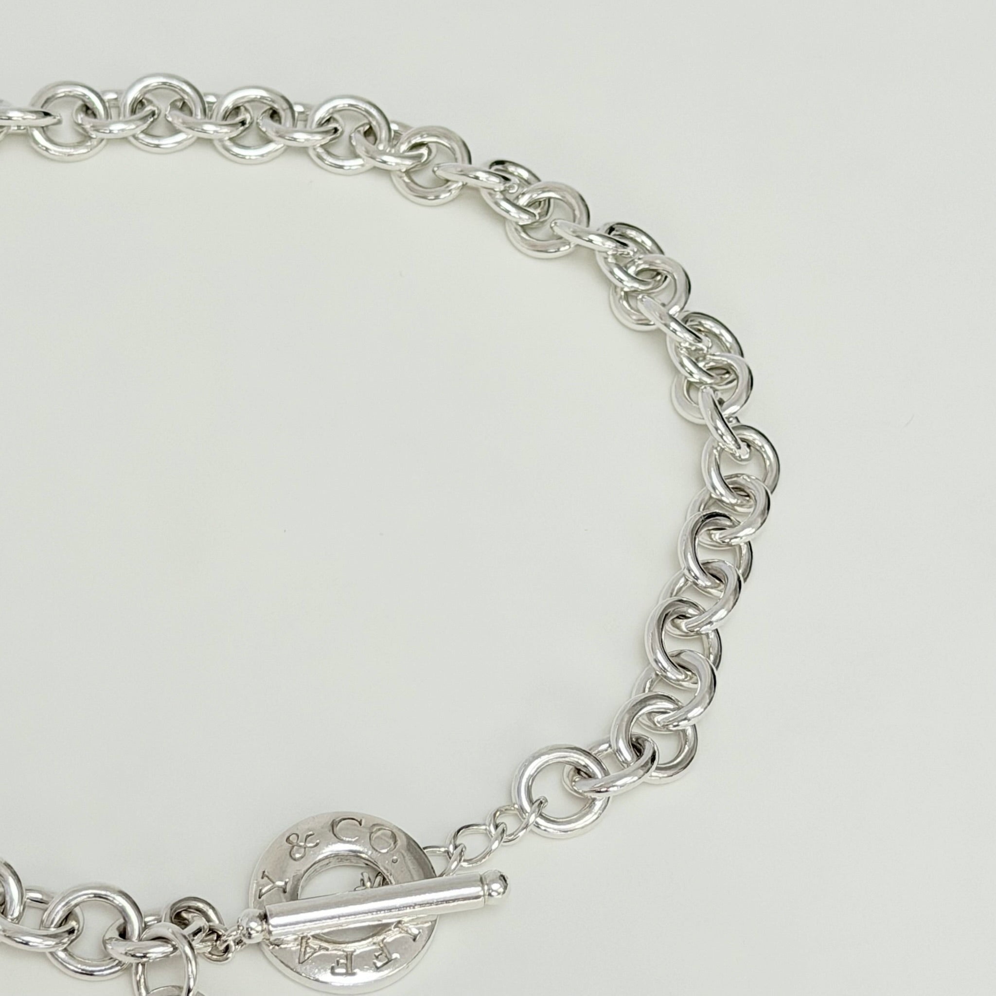 Authentic Vintage Tiffany & Co. Sterling Silver 925 Toggle Heart Pendant Choker Necklace With Pouch 15 Inches