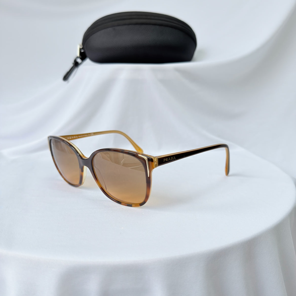 Prada Cat Eye Square Metal Corners Women's Sunglasses Brown Tortoiseshell SPR 01O
