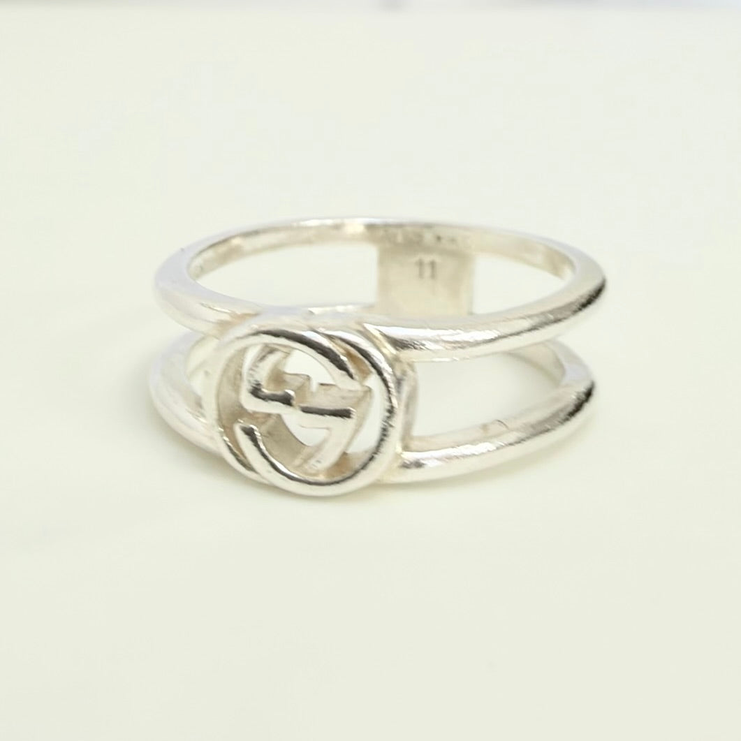 Gucci Interlocking Cut Out GG Double Band 6mm Silver Women's unisex Size 11, UK K1/2, EU 51