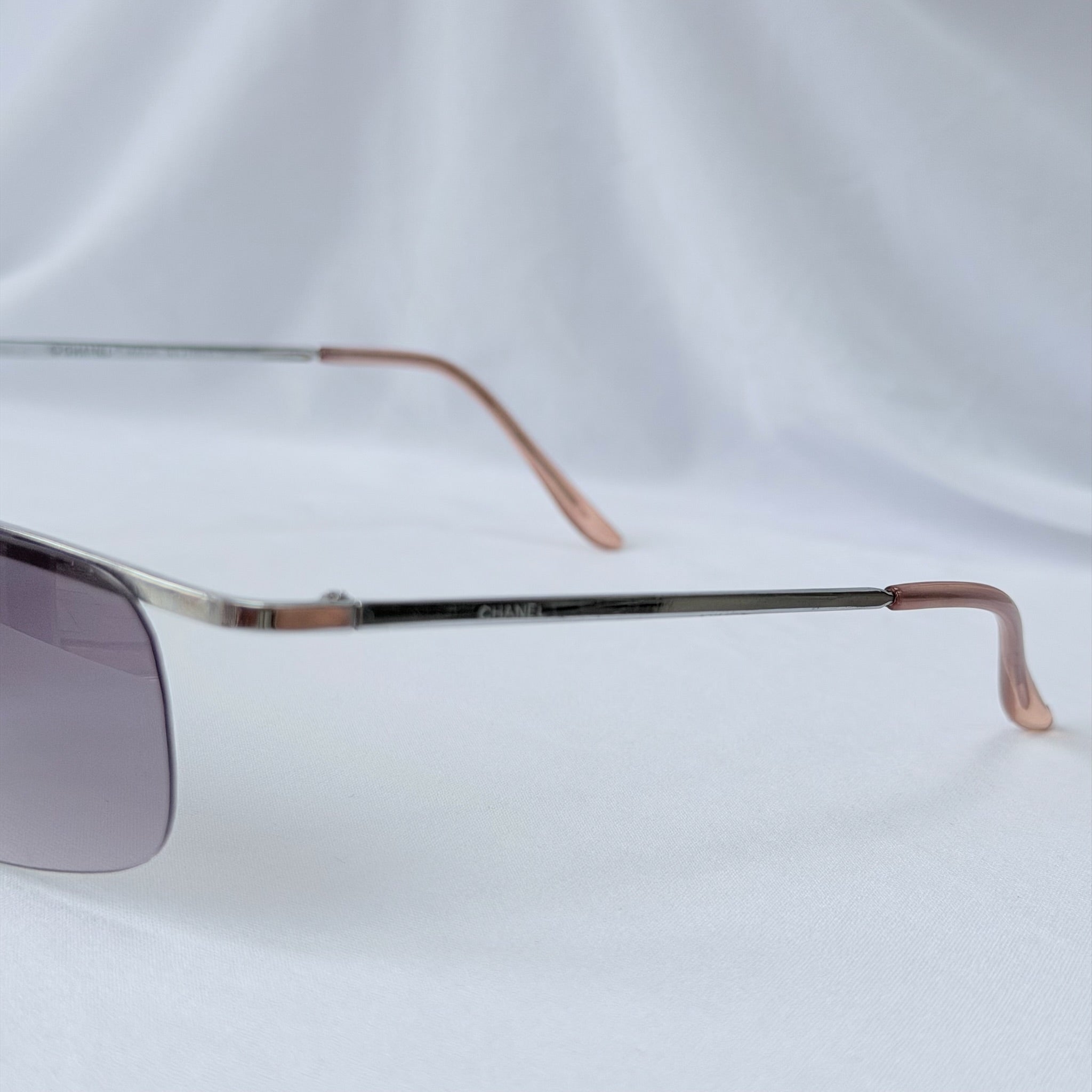 Chanel 4043 Wrap Rimless Vintage Grey Silver Sunglasses