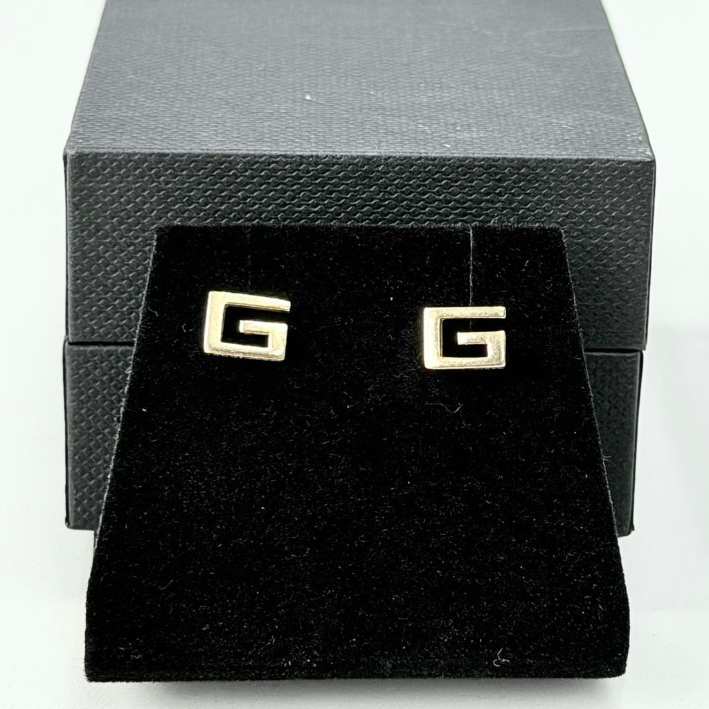 Authentic Rare Gucci 18K Yellow Gold 750 Square G Stud Women’s Earrings