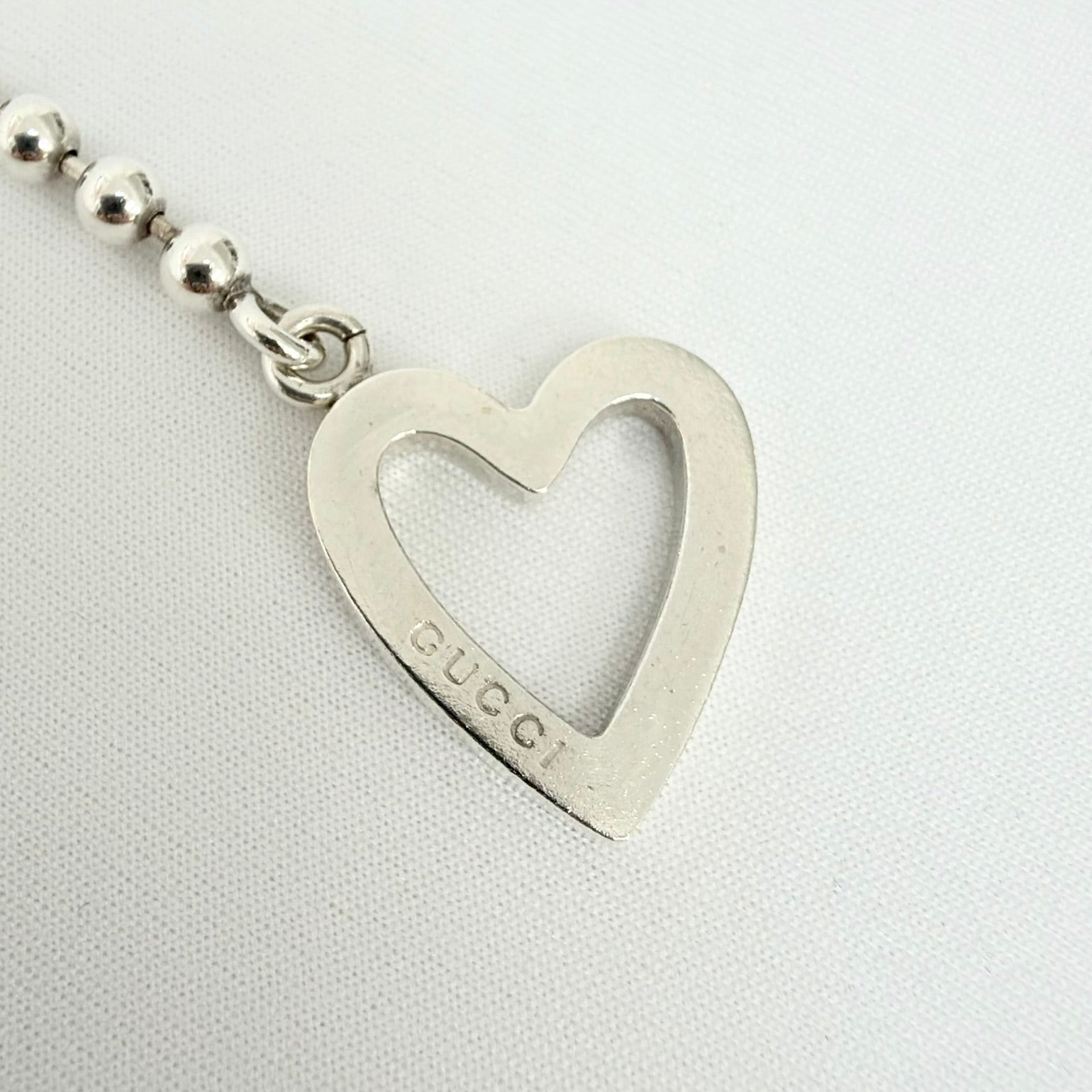 Gucci Heart Boule Popcorn Necklace Choker T Bar Toggle Fastening Sterling Silver 925 Women's 16 Inches