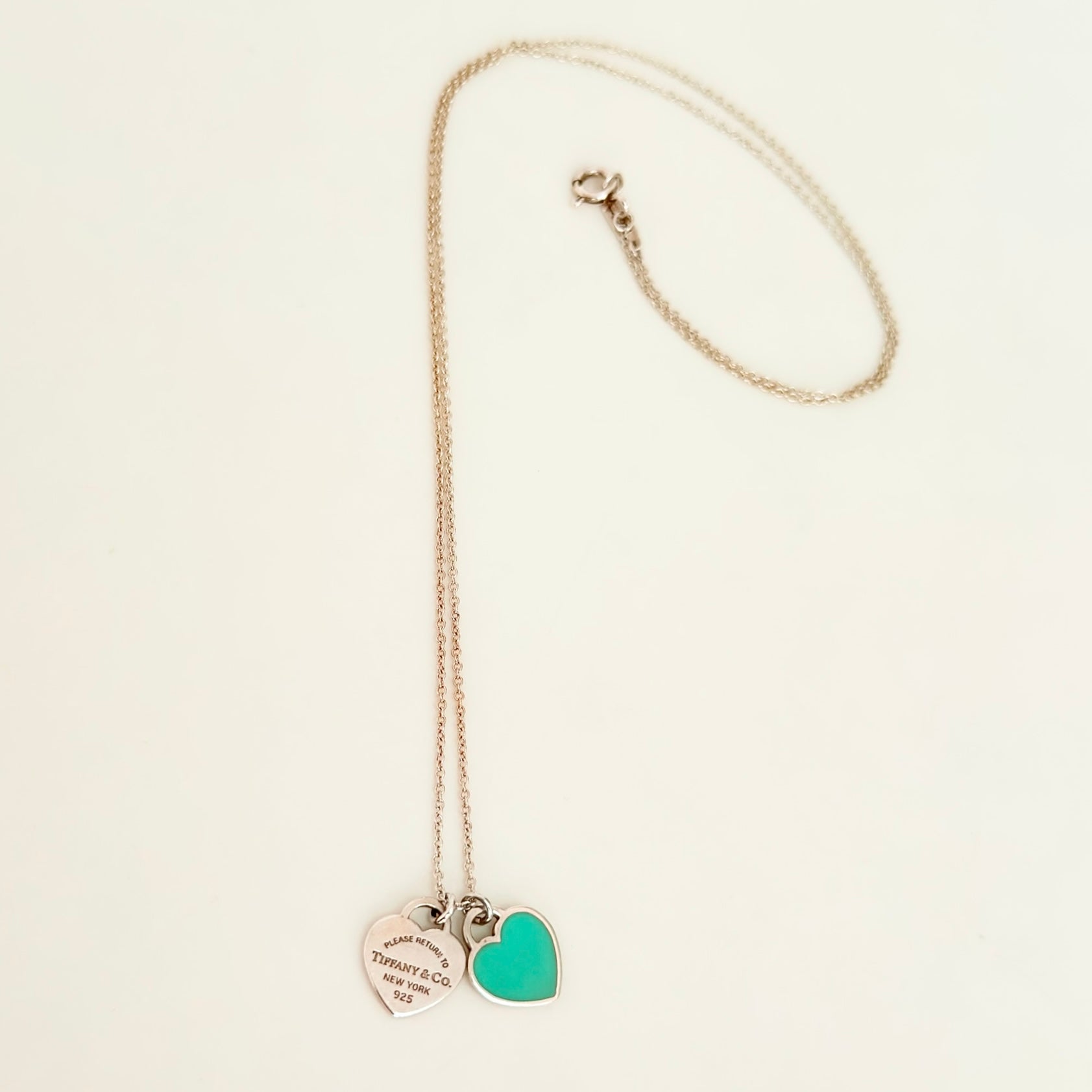 Tiffany & Co. Return to Mini Double Blue Heart Women's Necklace 18 Inches Sterling Silver 925 With Packaging