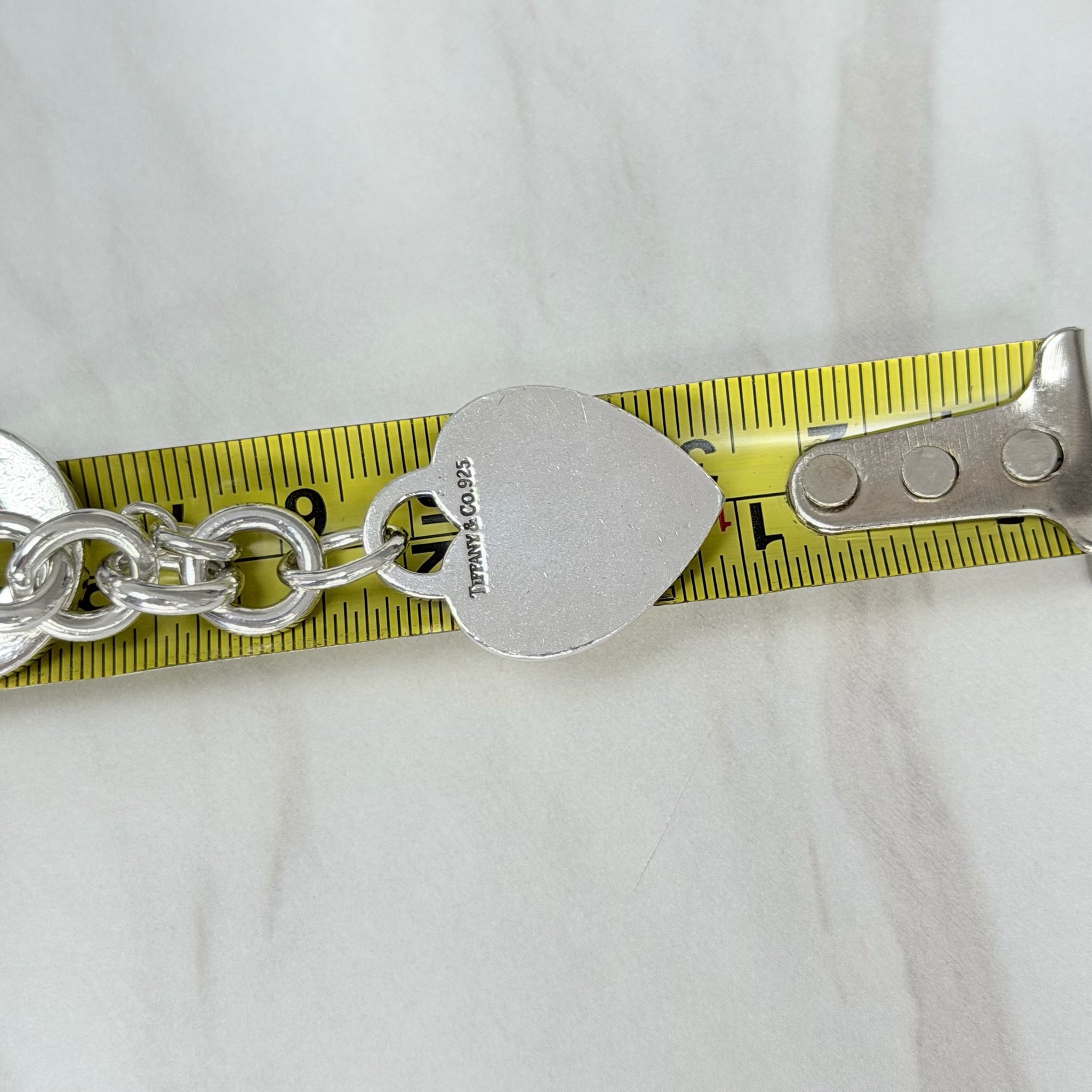 Authentic Vintage Tiffany & Co. Sterling Silver 925 Toggle Heart Pendant Choker Necklace With Pouch 16 inches