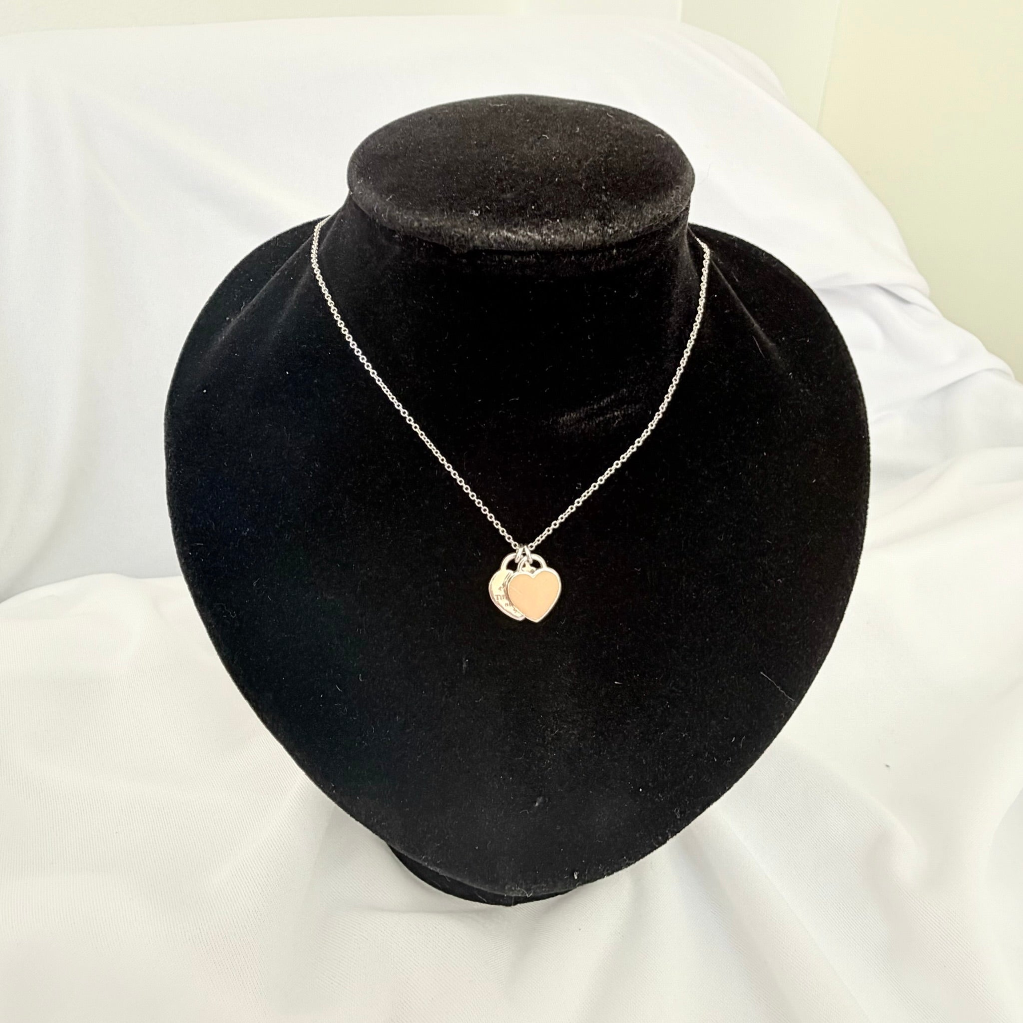 Tiffany & Co. Return to Mini Double Pink Heart Women's Necklace 17 Inches Sterling Silver 925