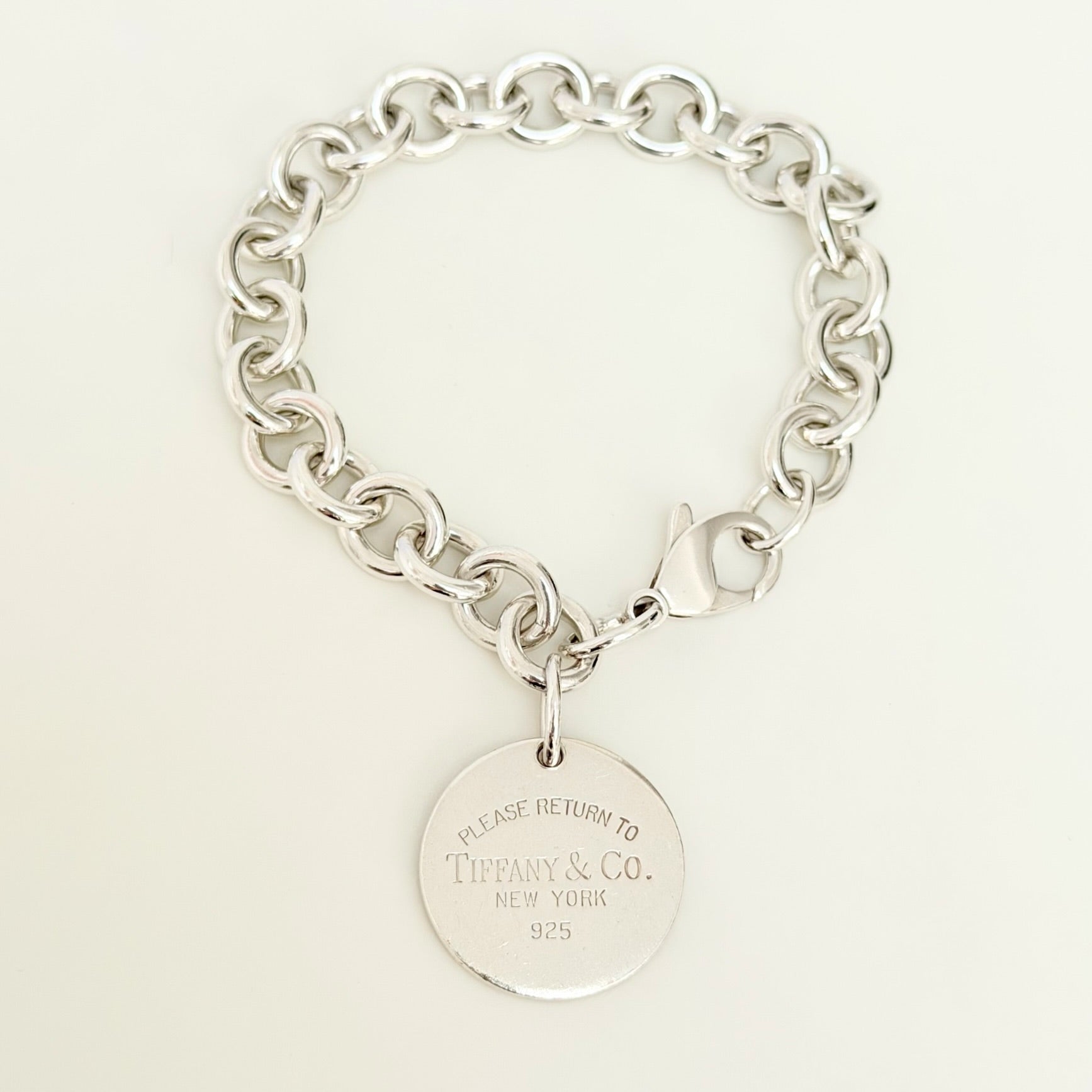 Authentic Tiffany & Co. Sterling Silver 925 Chunky Chain Large Round Tag Disc Bracelet 7.5 Inches With Packaging