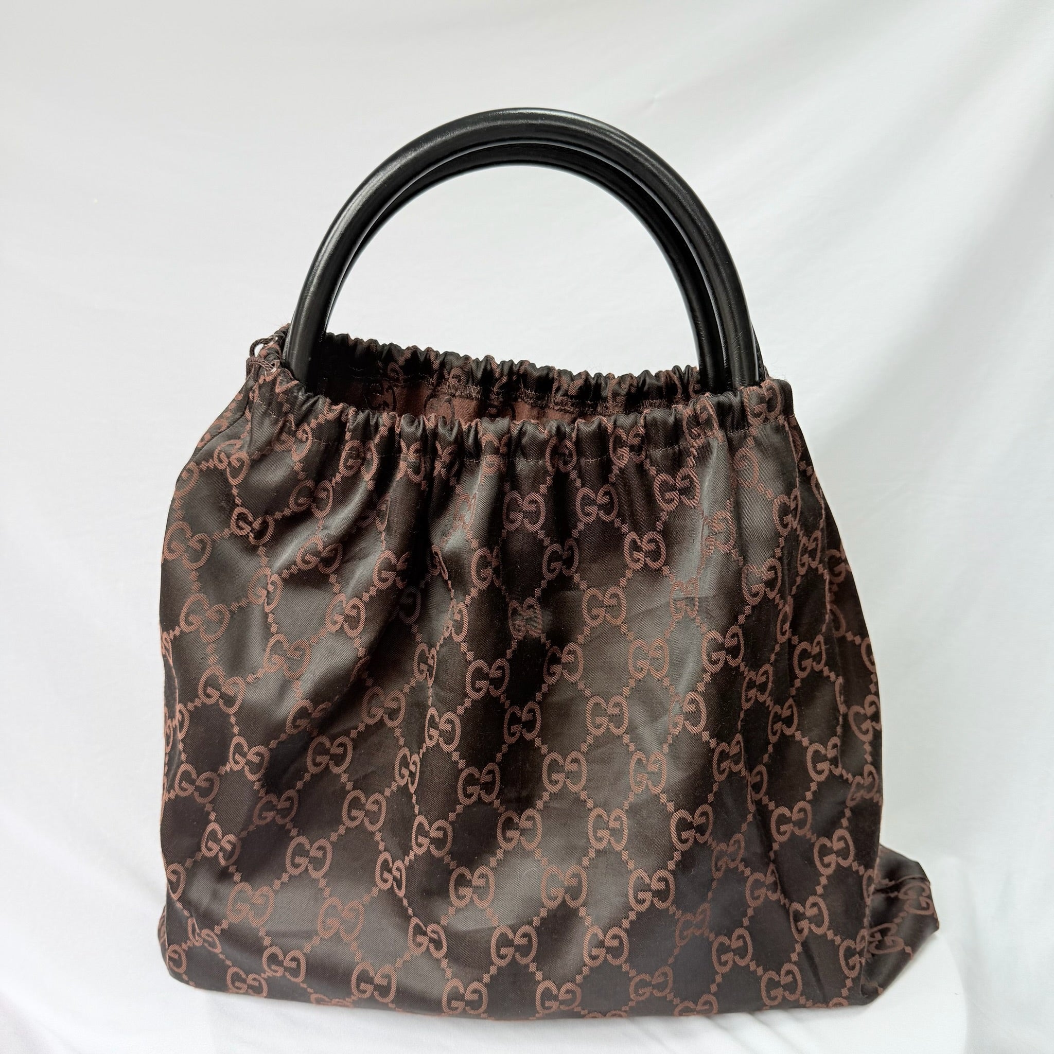Authentic Vintage Gucci Jackie Bardot Black Monogram Supreme Gg Canvas Leather Medium Handbag