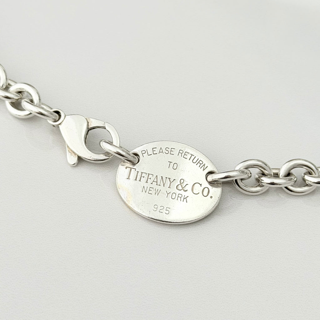Authentic Tiffany & Co. Sterling Silver 925 Oval Pendant Choker Necklace With Packaging 15 inches