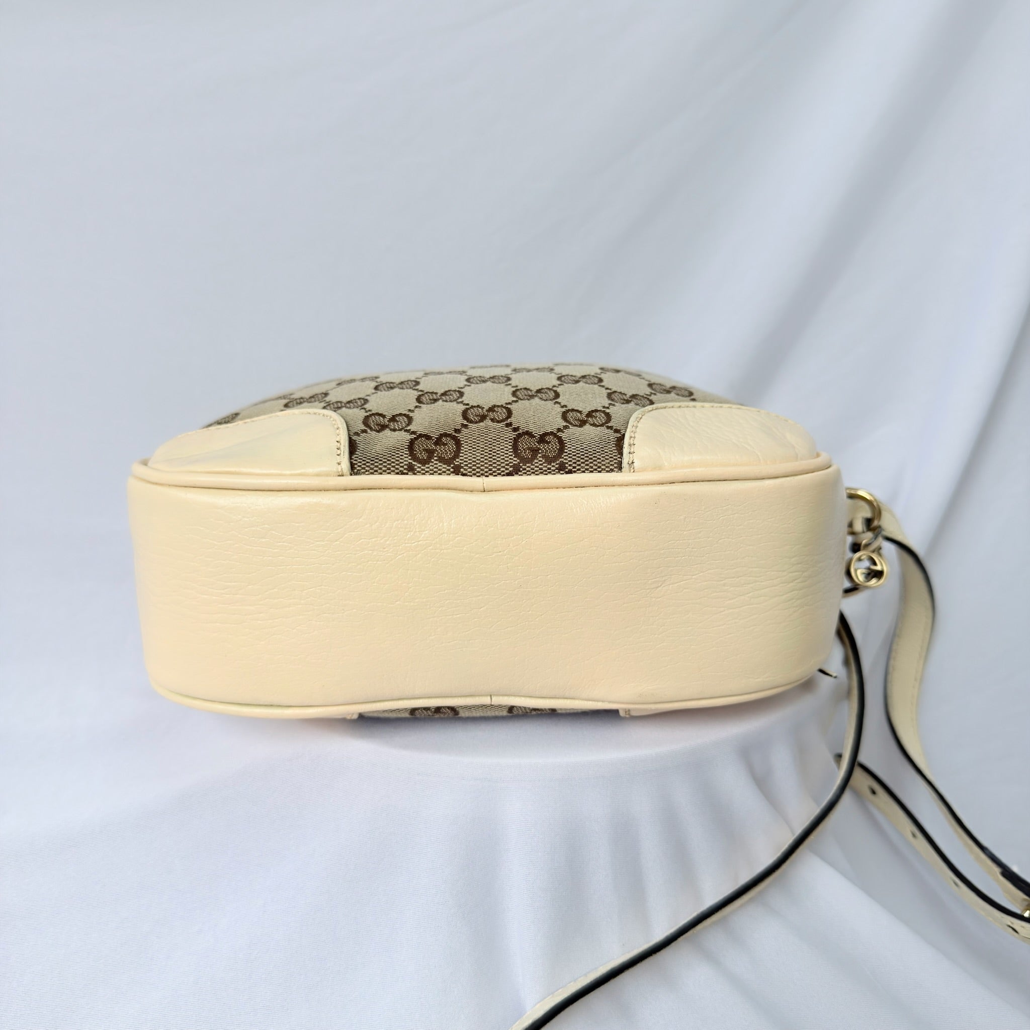 Authentic Gucci GG Bree Cream Leather Brown Canvas Crossbody Women's Bag With Dust bag