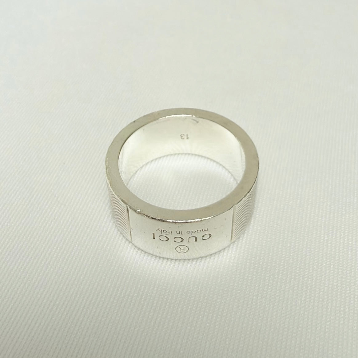Gucci Sterling Silver 925 Wide 12mm Band Trademarked Ring Size 13, UK M/N, EU 53